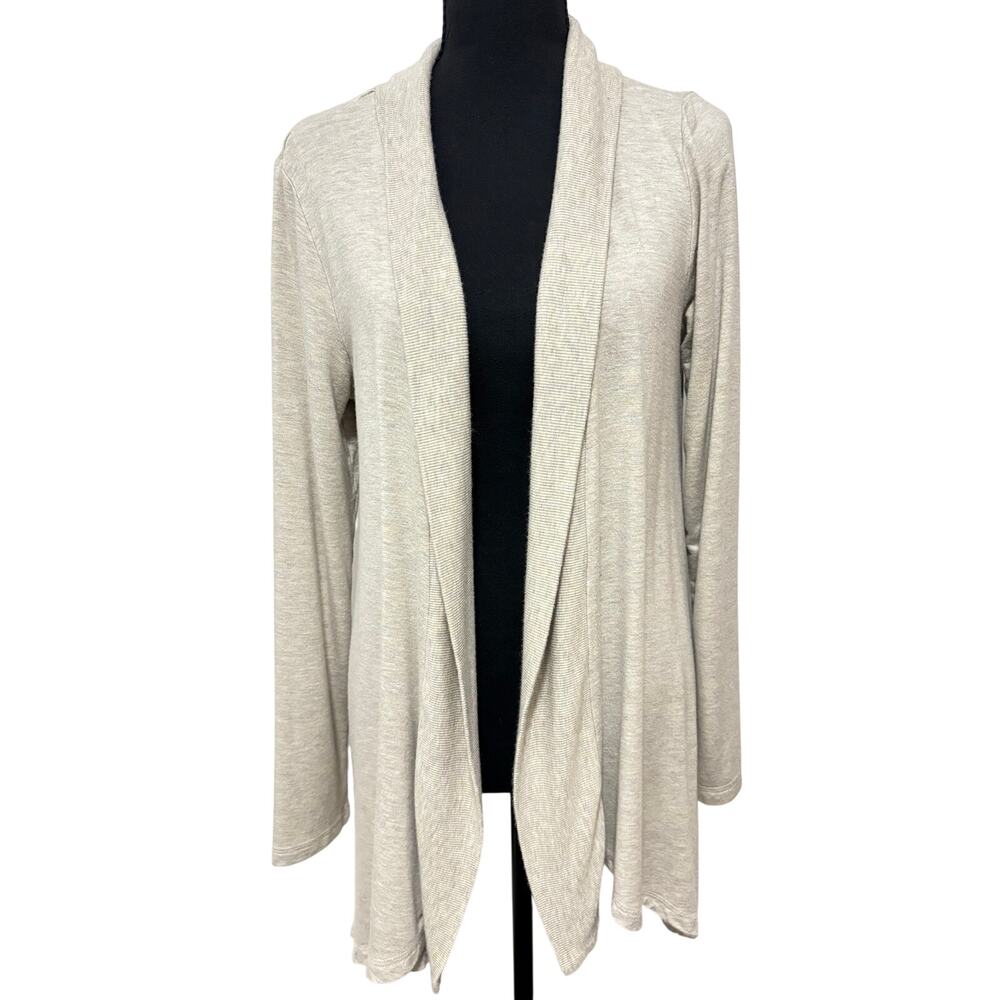 Liz Claiborne Weekend Cardigan Womens L Beige Open Front Knit Lightweight